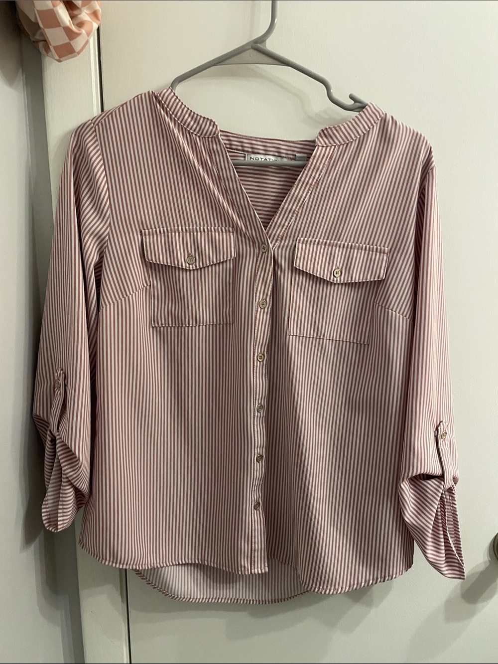 Notations Pink Stripe Button-Front Women's Blouse